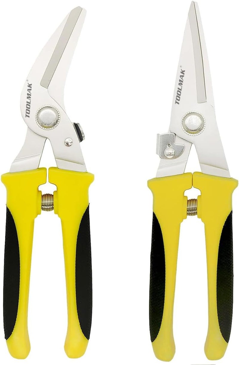 TOOLMAK Metal Cutter 8 Inch Tin Snips Set, Stainless Steel Blade & Comfort Grips, Multifunction Cutting of Branches, Thin Iron, Cardboard etc.. (Right Hand) - Image 1